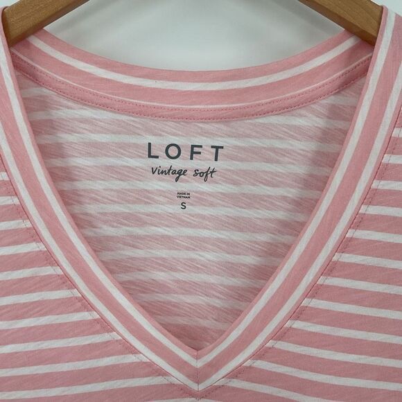 Loft Bundle Of 2 Everyday V-Neck Tee Coral Pink Stripe Women Small Very Soft - Picture 7 of 8